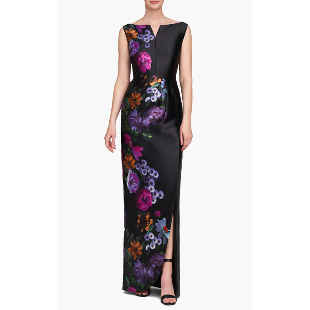 NEW Kay Unger Helene Placed Floral Print Column Gown Size 8 #LD567